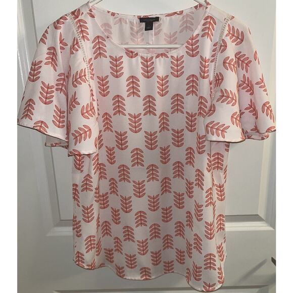 Ann Taylor Floral Leaves Short Sleeve Top Size Small Flowy orange white blouse - Picture 4 of 5